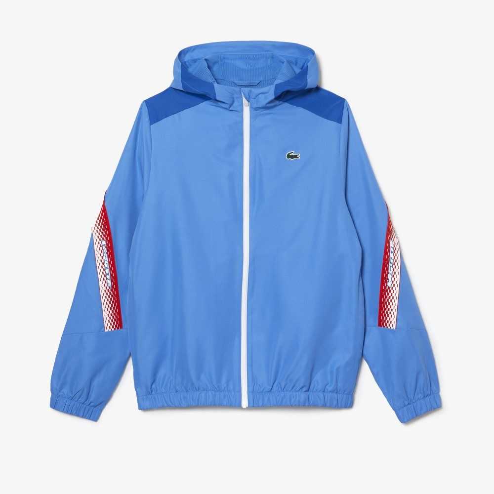 Lacoste Tenis Recycled Polyester Encapuchado Jacket Azules Blancas | 9726-BJUIF