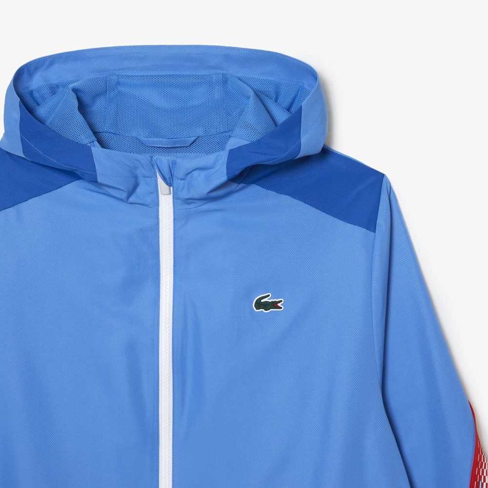 Lacoste Tenis Recycled Polyester Encapuchado Jacket Azules Blancas | 9726-BJUIF