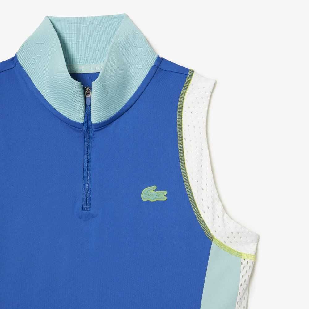 Lacoste Tenis Sin Manga Zip Neck Azules Verde Claro Blancas | 7206-RVGXZ