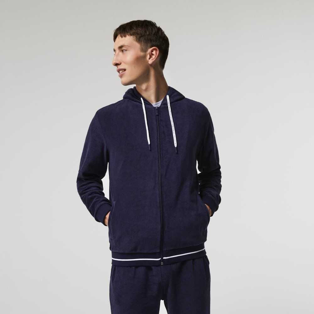 Lacoste Terrycloth Zip Lounge Azul Marino Azules | 2690-USTFJ