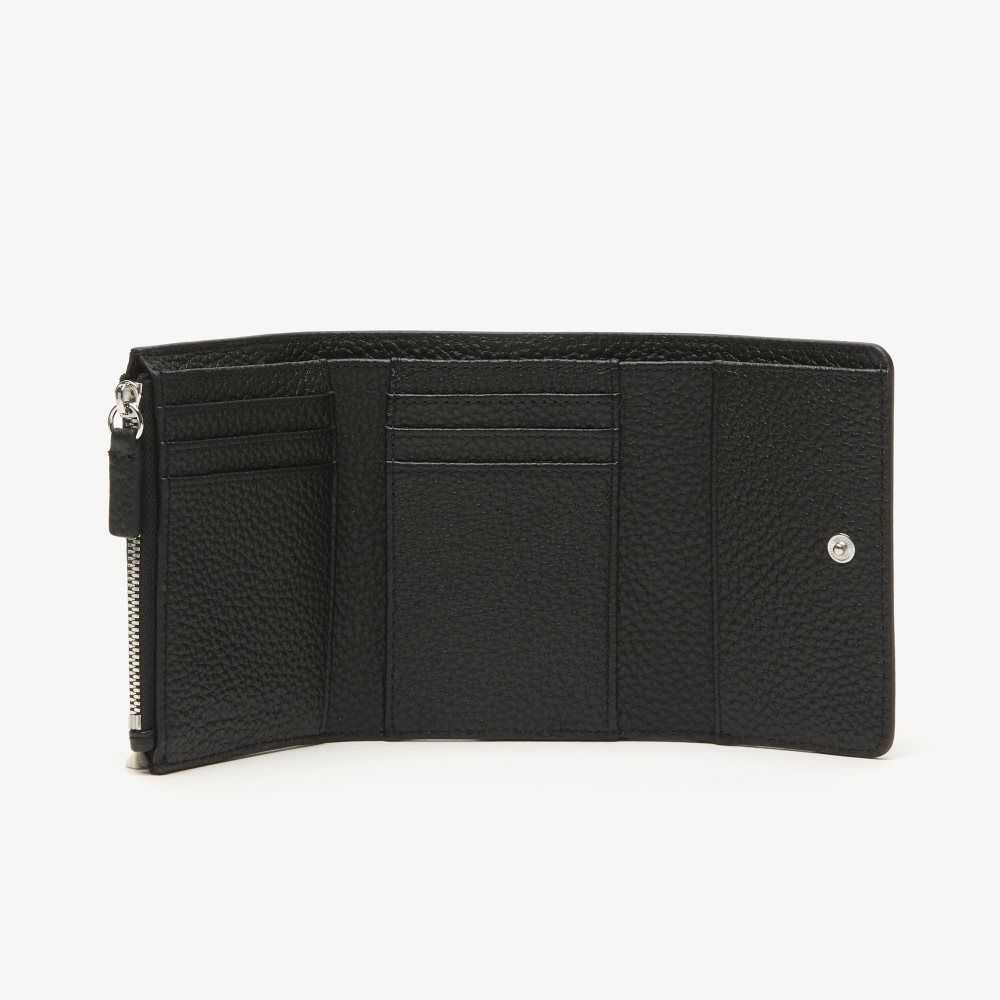 Lacoste Top Grain Cuero Flap Close Wallet Negras | 8375-QOGUB