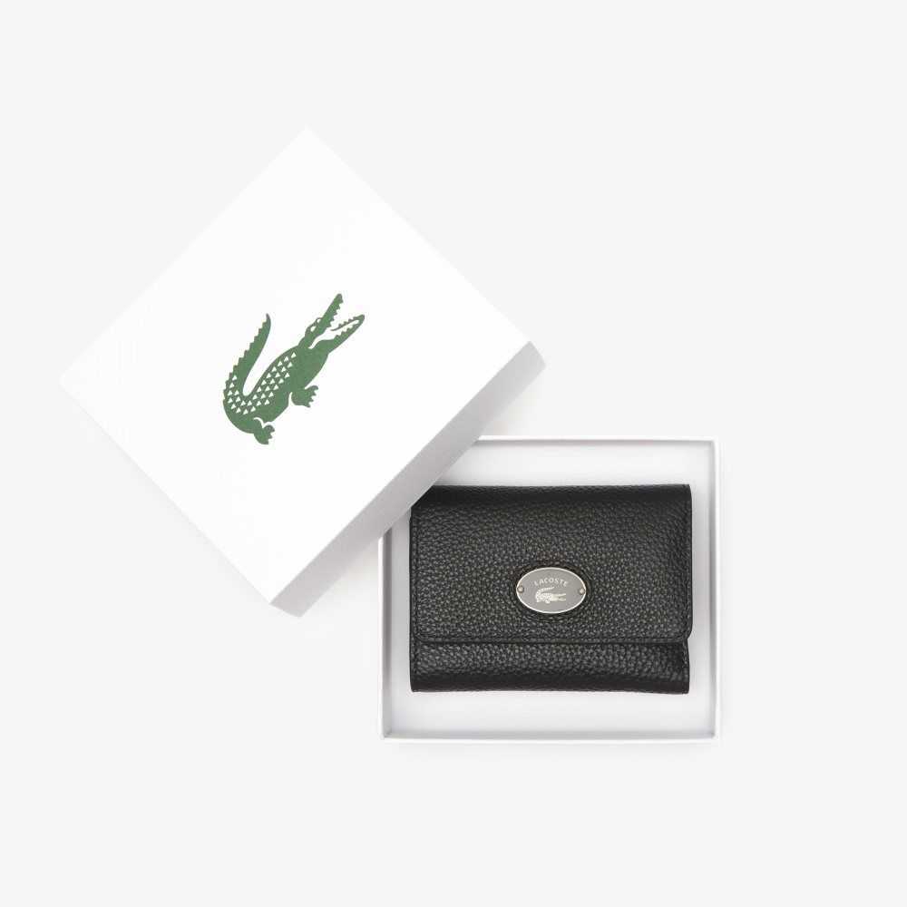 Lacoste Top Grain Cuero Flap Close Wallet Negras | 8375-QOGUB