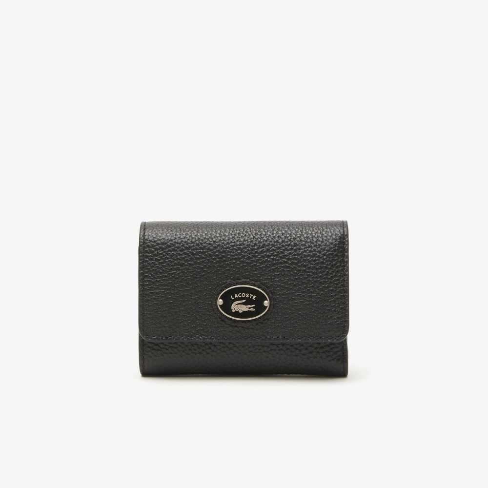 Lacoste Top Grain Cuero Flap Close Wallet Negras | 8375-QOGUB