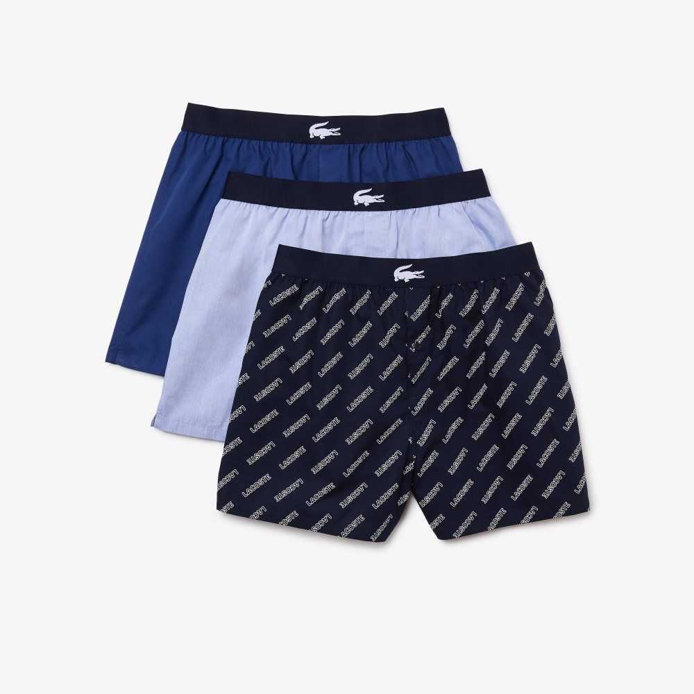 Lacoste Ultra-Soft Algodon Boxer 3-Pack Azul Marino Azules Azules | 7021-PRTAZ