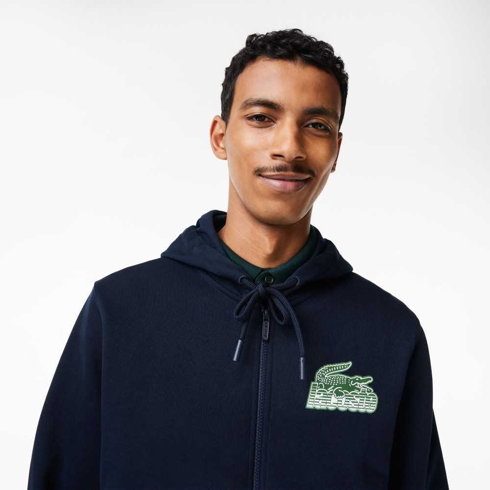 Lacoste Unbrushed Fleece Zipped Hoodie Azul Marino Azules | 4028-EXBMR