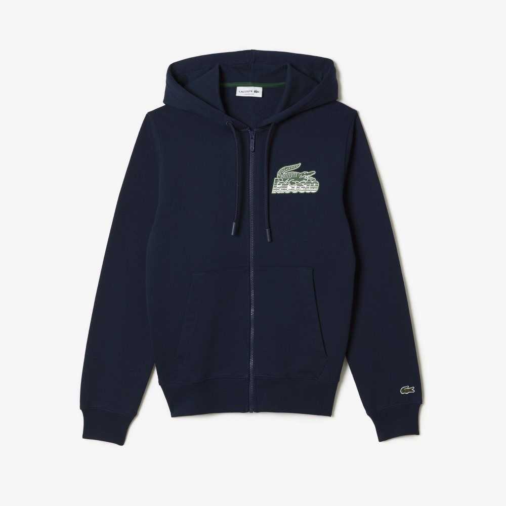 Lacoste Unbrushed Fleece Zipped Hoodie Azul Marino Azules | 4028-EXBMR