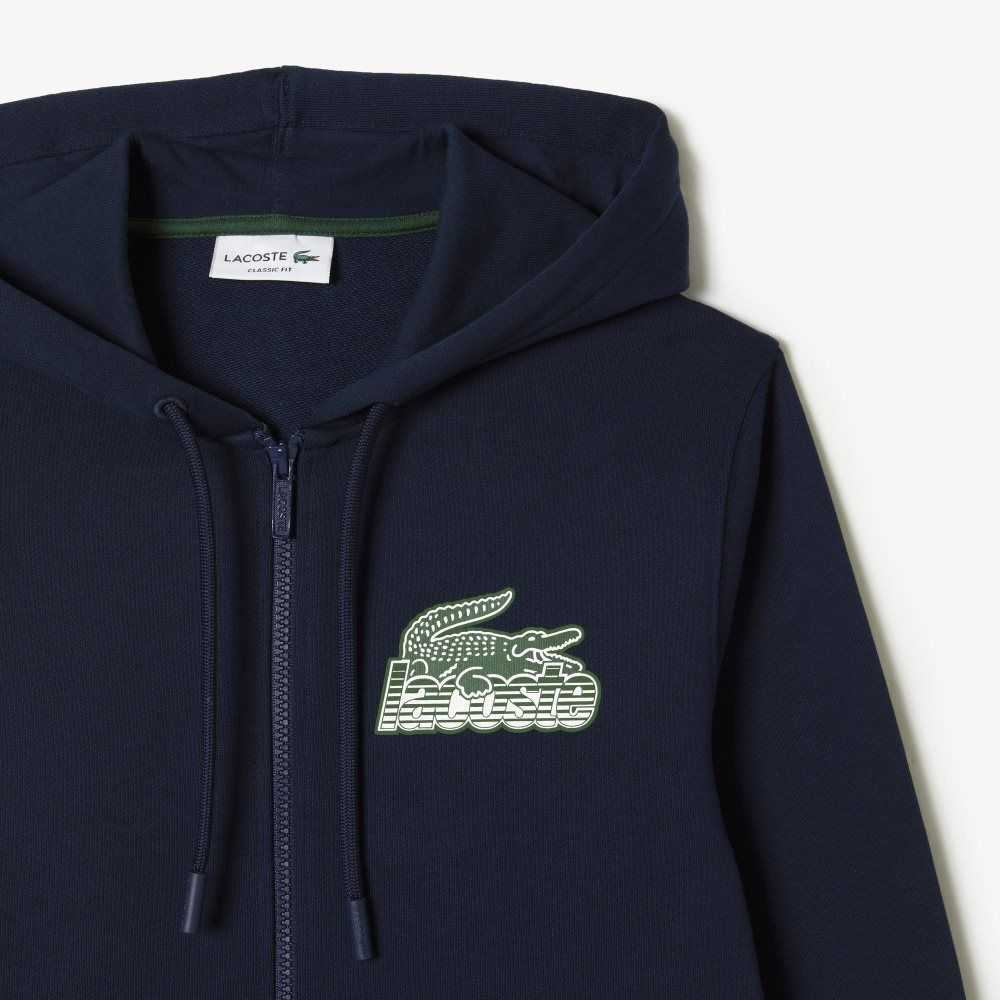 Lacoste Unbrushed Fleece Zipped Hoodie Azul Marino Azules | 4028-EXBMR