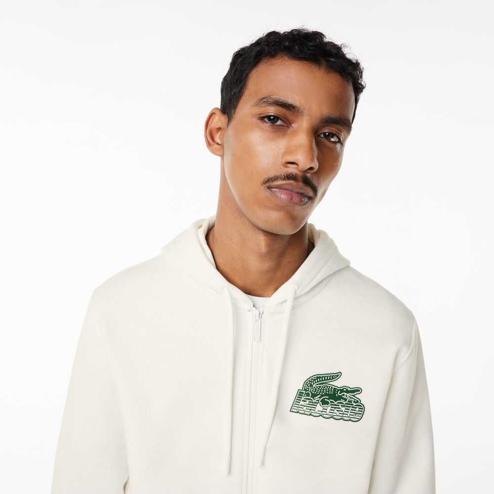 Lacoste Unbrushed Fleece Zipped Hoodie Blancas | 2916-ZIFBJ