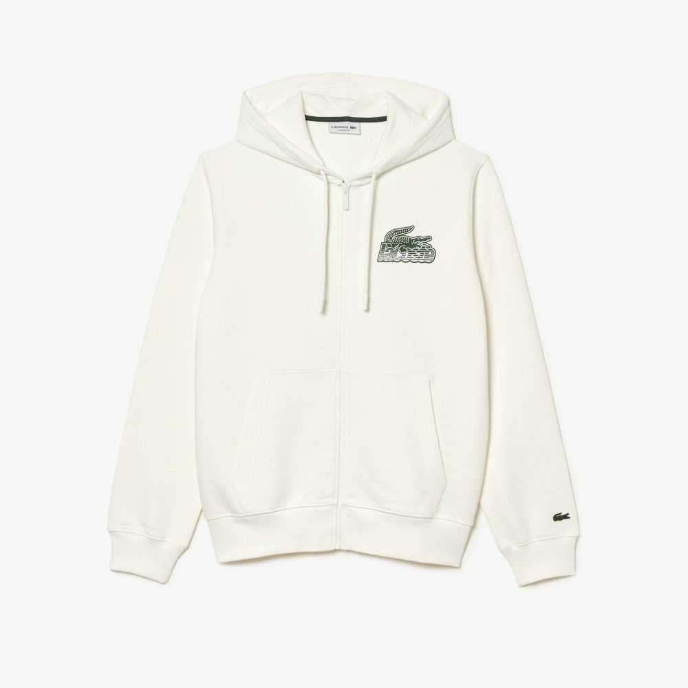 Lacoste Unbrushed Fleece Zipped Hoodie Blancas | 2916-ZIFBJ