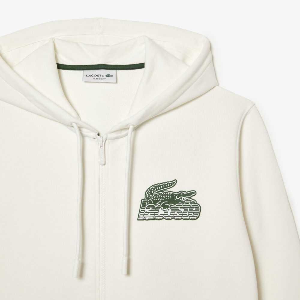 Lacoste Unbrushed Fleece Zipped Hoodie Blancas | 2916-ZIFBJ