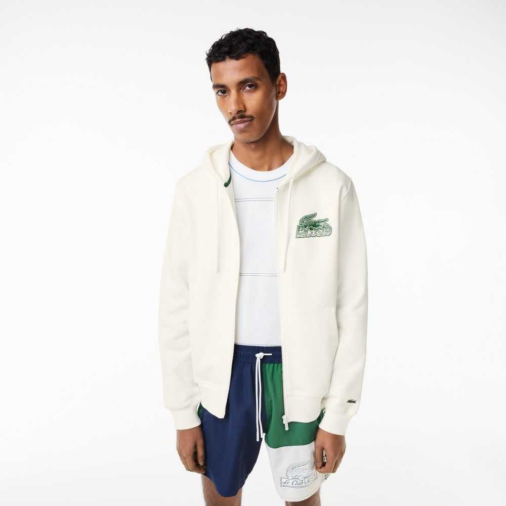 Lacoste Unbrushed Fleece Zipped Hoodie Blancas | 2916-ZIFBJ