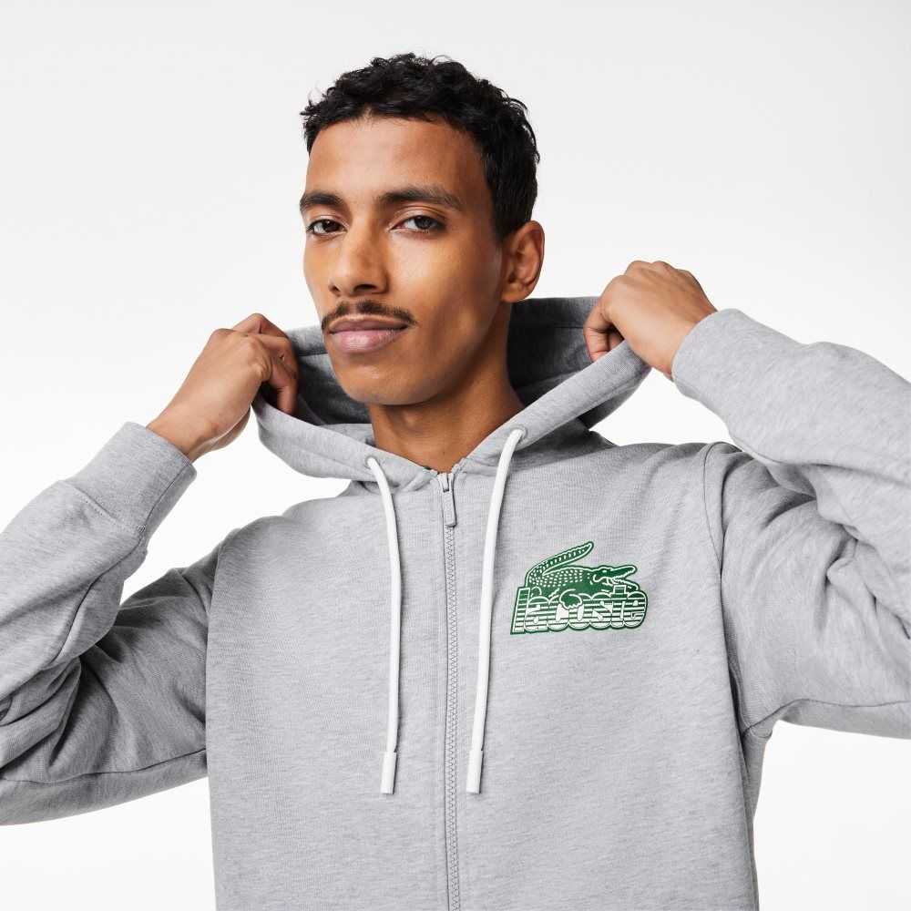 Lacoste Unbrushed Fleece Zipped Hoodie Gris | 7851-CPGVU