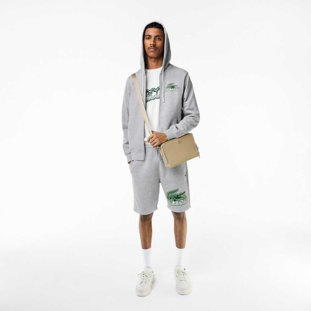 Lacoste Unbrushed Fleece Zipped Hoodie Gris | 7851-CPGVU