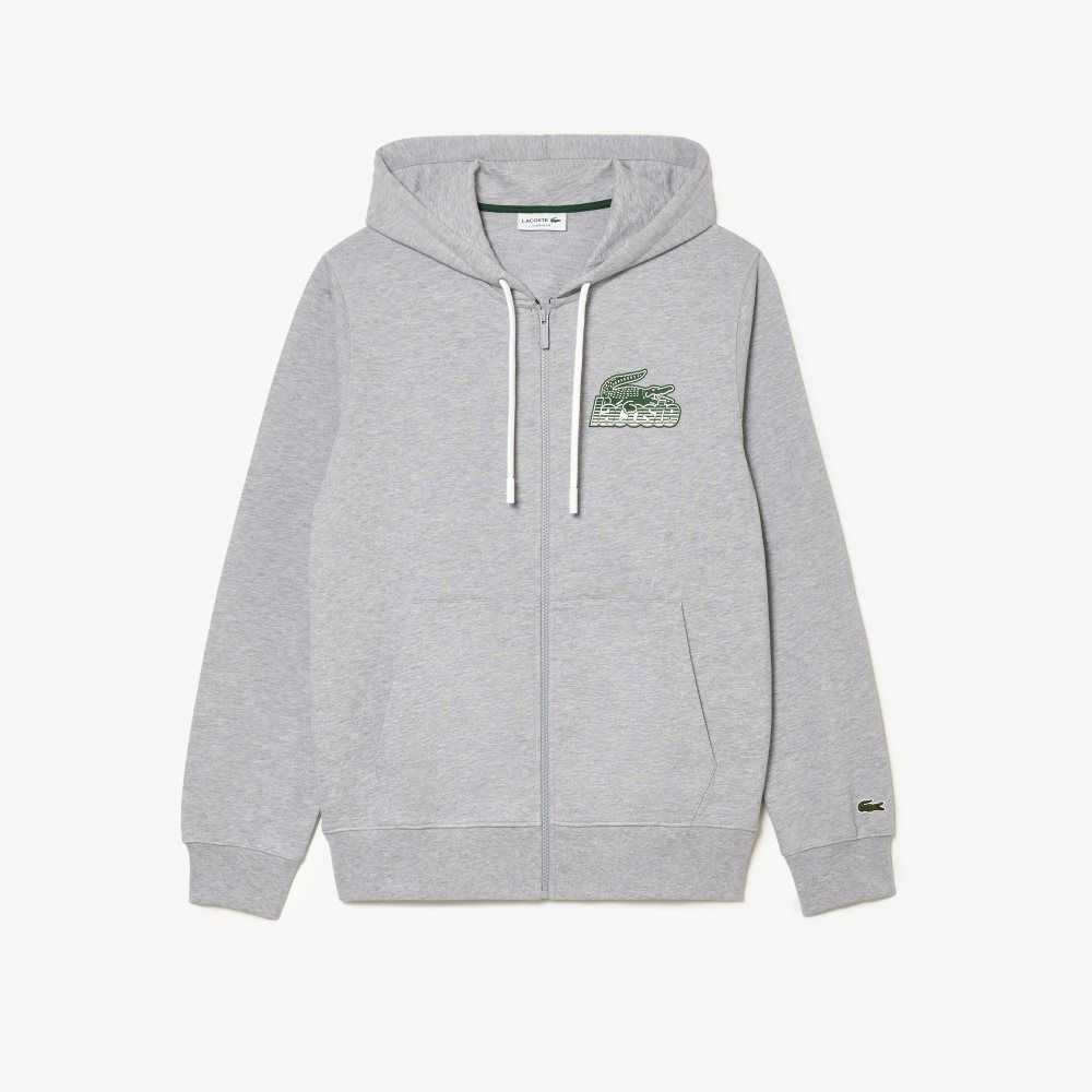 Lacoste Unbrushed Fleece Zipped Hoodie Gris | 7851-CPGVU