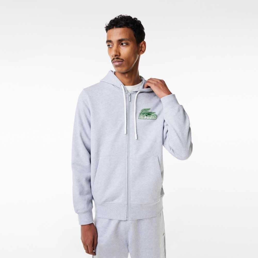 Lacoste Unbrushed Fleece Zipped Hoodie Gris | 7851-CPGVU