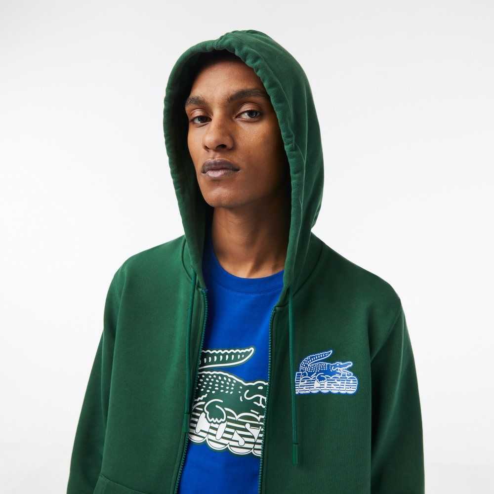 Lacoste Unbrushed Fleece Zipped Hoodie Verde | 4827-ZVXDG