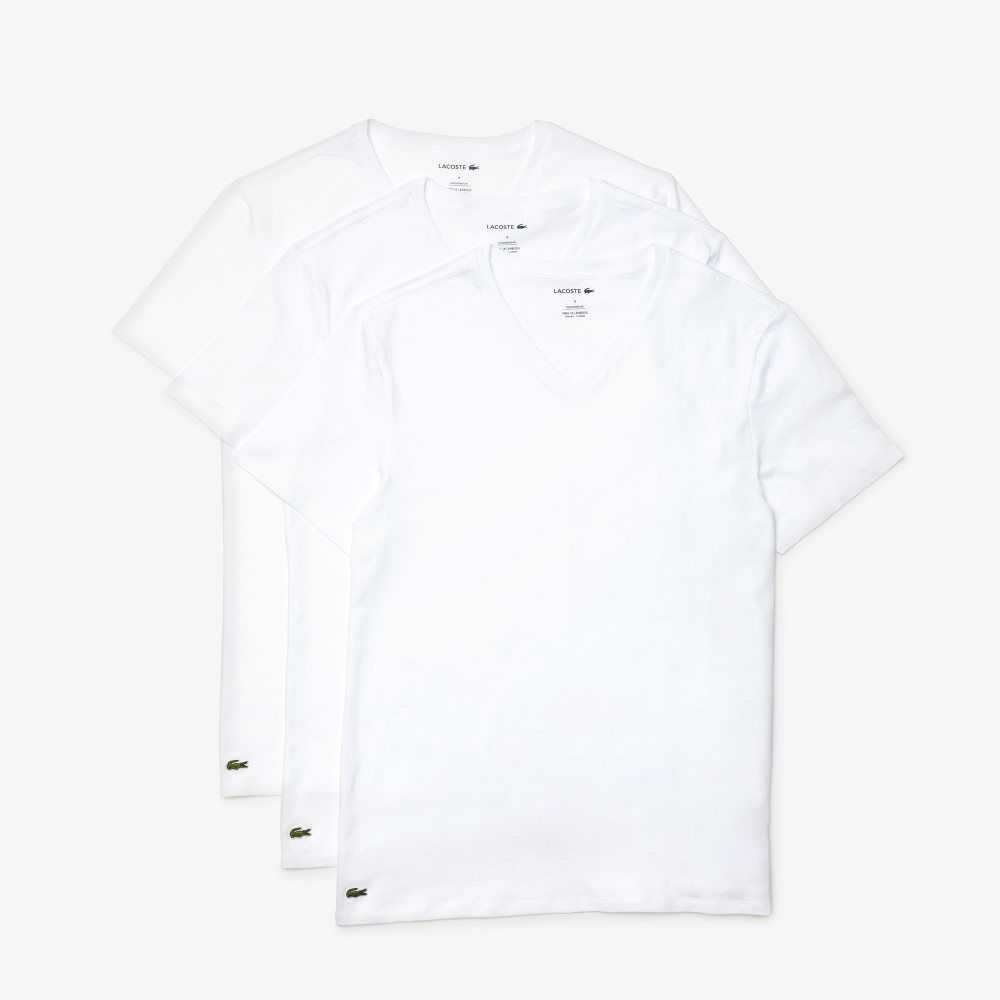 Lacoste V-Neck Algodon Lounge T-Shirt 3-Pack Blancas | 1690-DUIBK