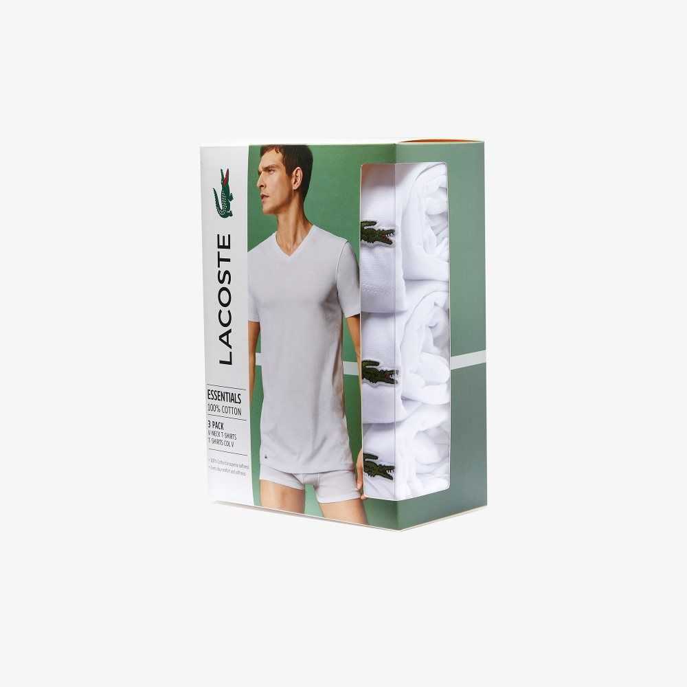 Lacoste V-Neck Algodon Lounge T-Shirt 3-Pack Blancas | 1690-DUIBK