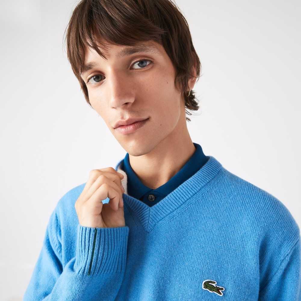 Lacoste V-Neck Lana Azules | 7261-NBWRI