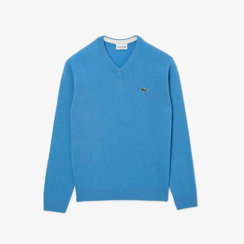 Lacoste V-Neck Lana Azules | 7261-NBWRI