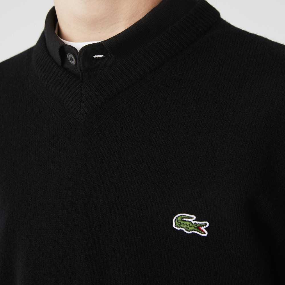 Lacoste V-Neck Lana Negras | 0381-IRWEY