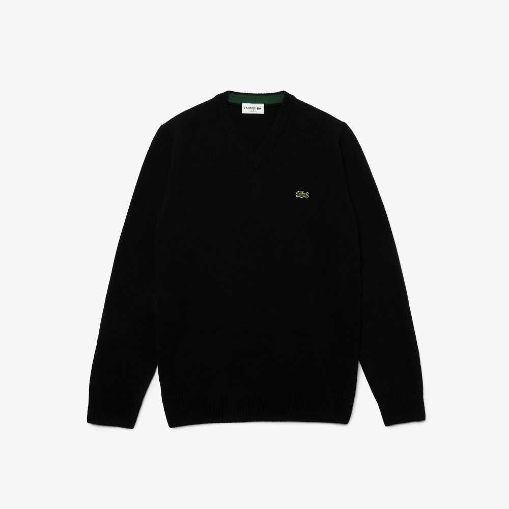 Lacoste V-Neck Lana Negras | 0381-IRWEY