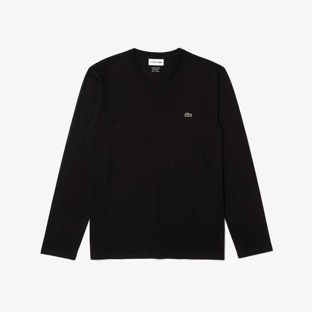 Lacoste V-Neck Ligeros Pima Algodon Jersey Negras | 4931-LKXIY