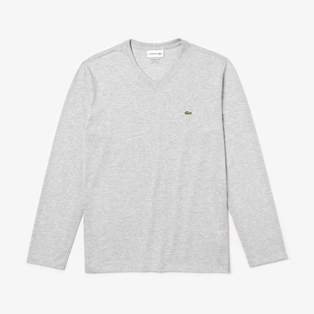 Lacoste V-Neck Ligeros Pima Algodon Jersey Gris | 9132-KPWST