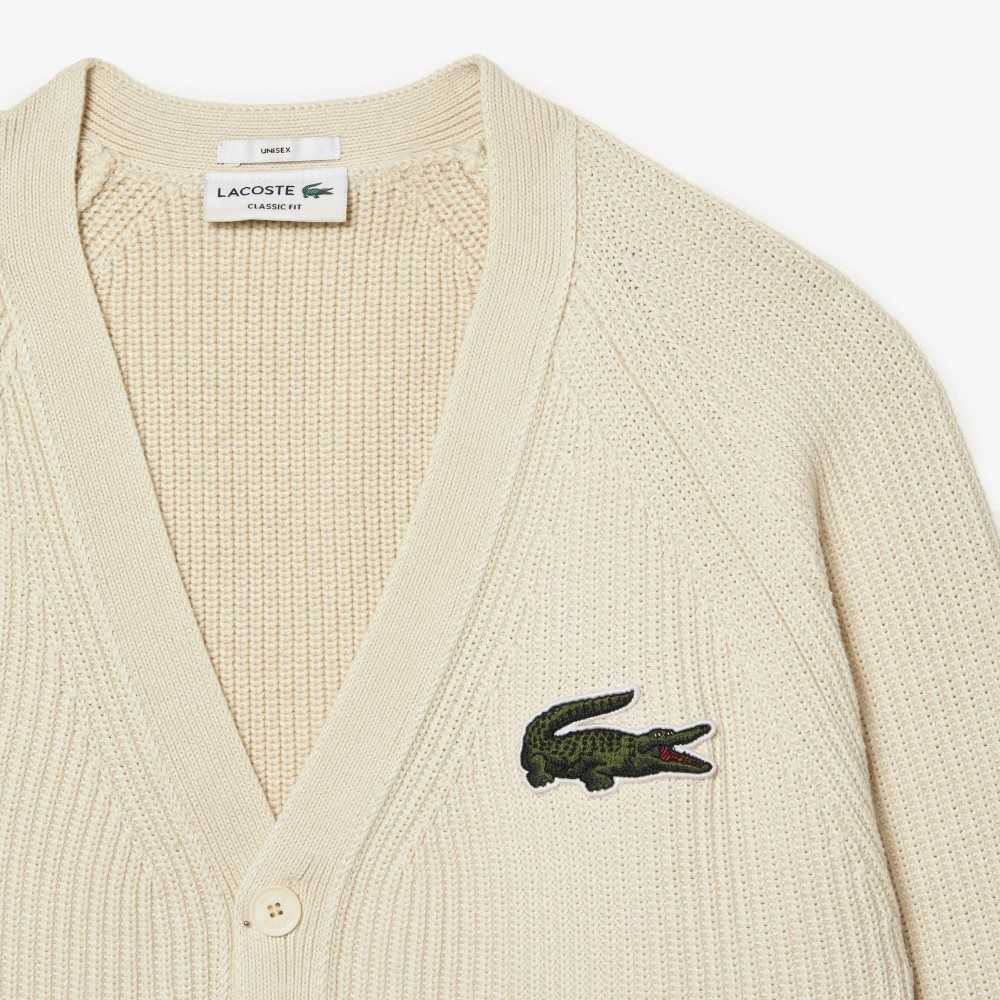 Lacoste V-Neck Organic Algodon Cardigan Blancas | 0684-UQLGP