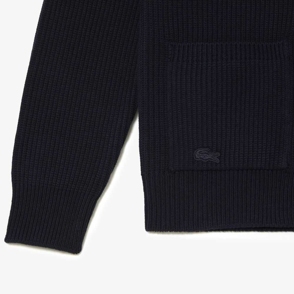 Lacoste V-Neck Organic Algodon Cardigan Azul Marino Azules | 3508-YSAJD