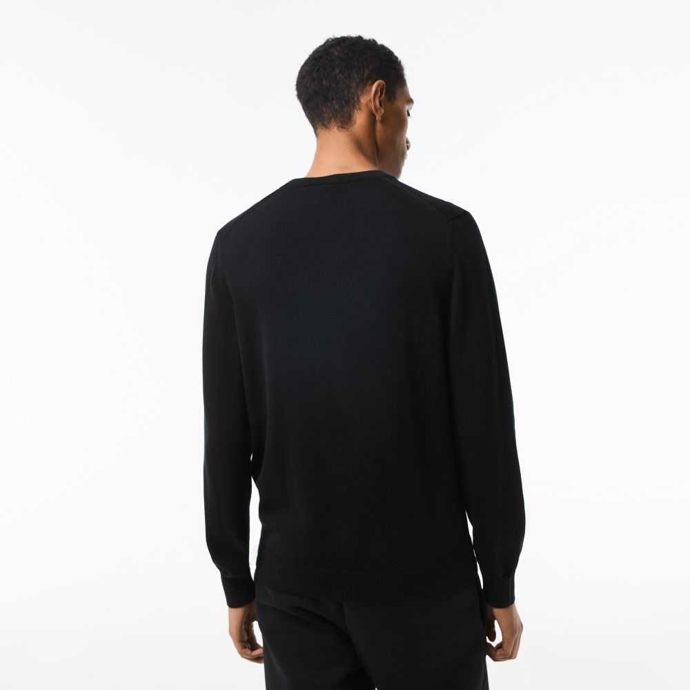 Lacoste V-Neck Organic Algodon Negras | 9371-FVUTJ