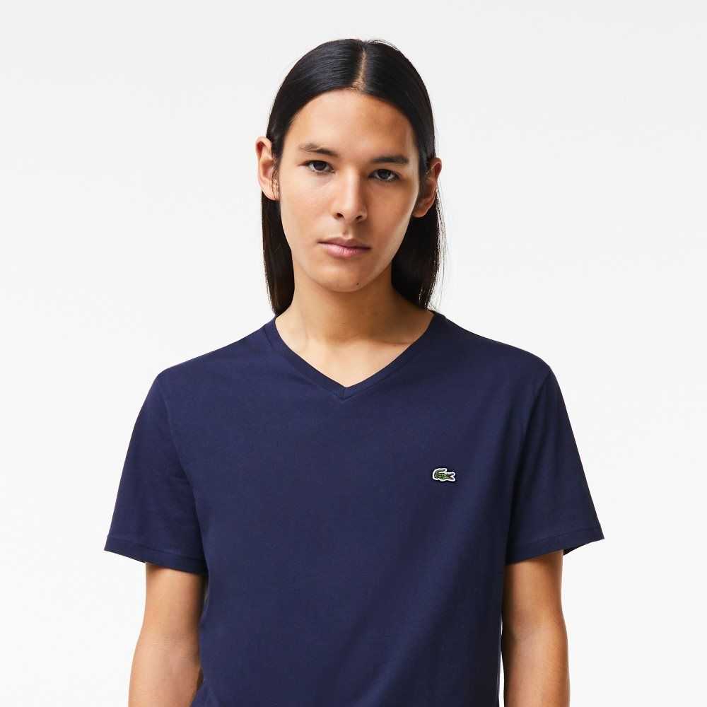 Lacoste V-Neck Pima Algodon Jersey Azul Marino Azules | 1293-OPGHA