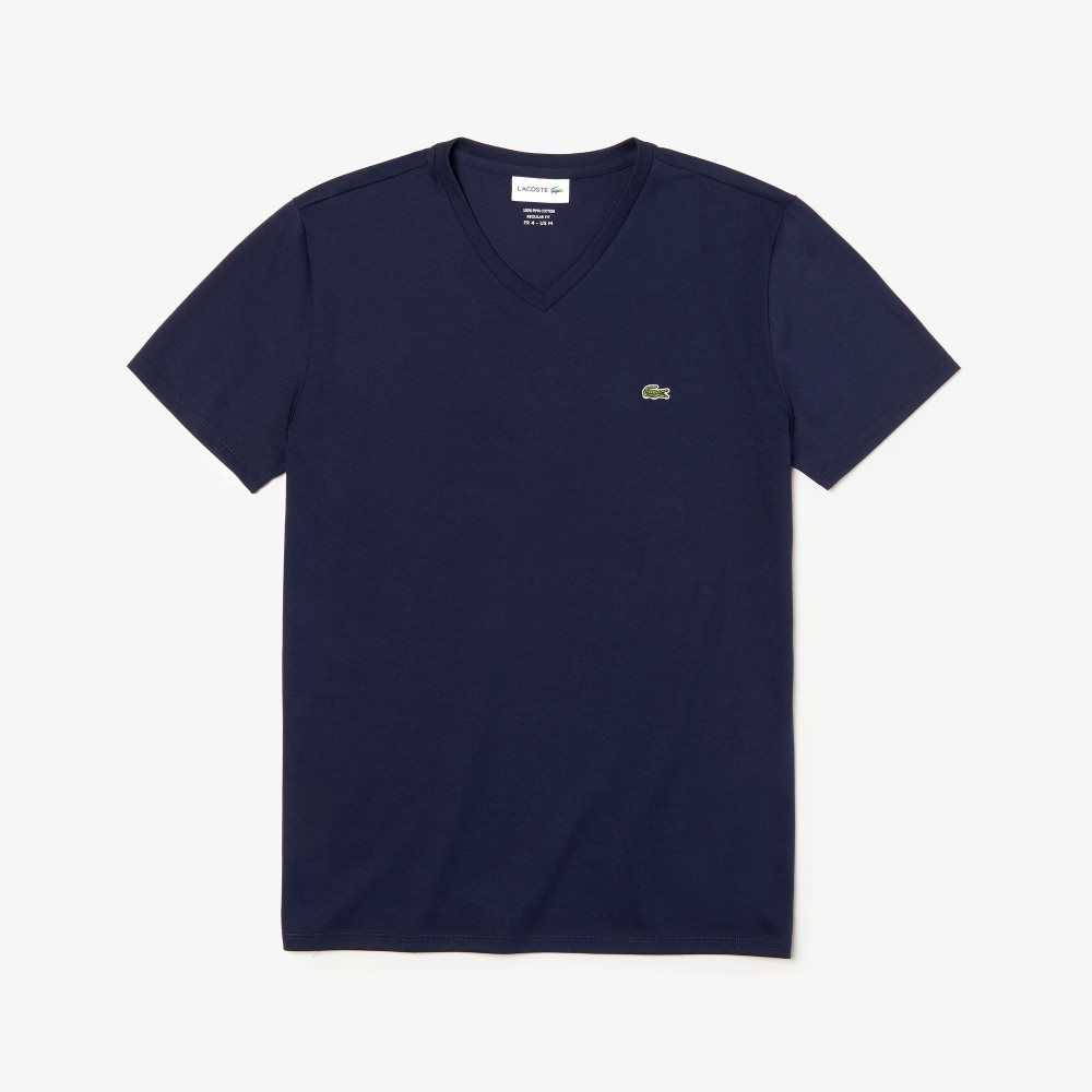 Lacoste V-Neck Pima Algodon Jersey Azul Marino Azules | 1293-OPGHA