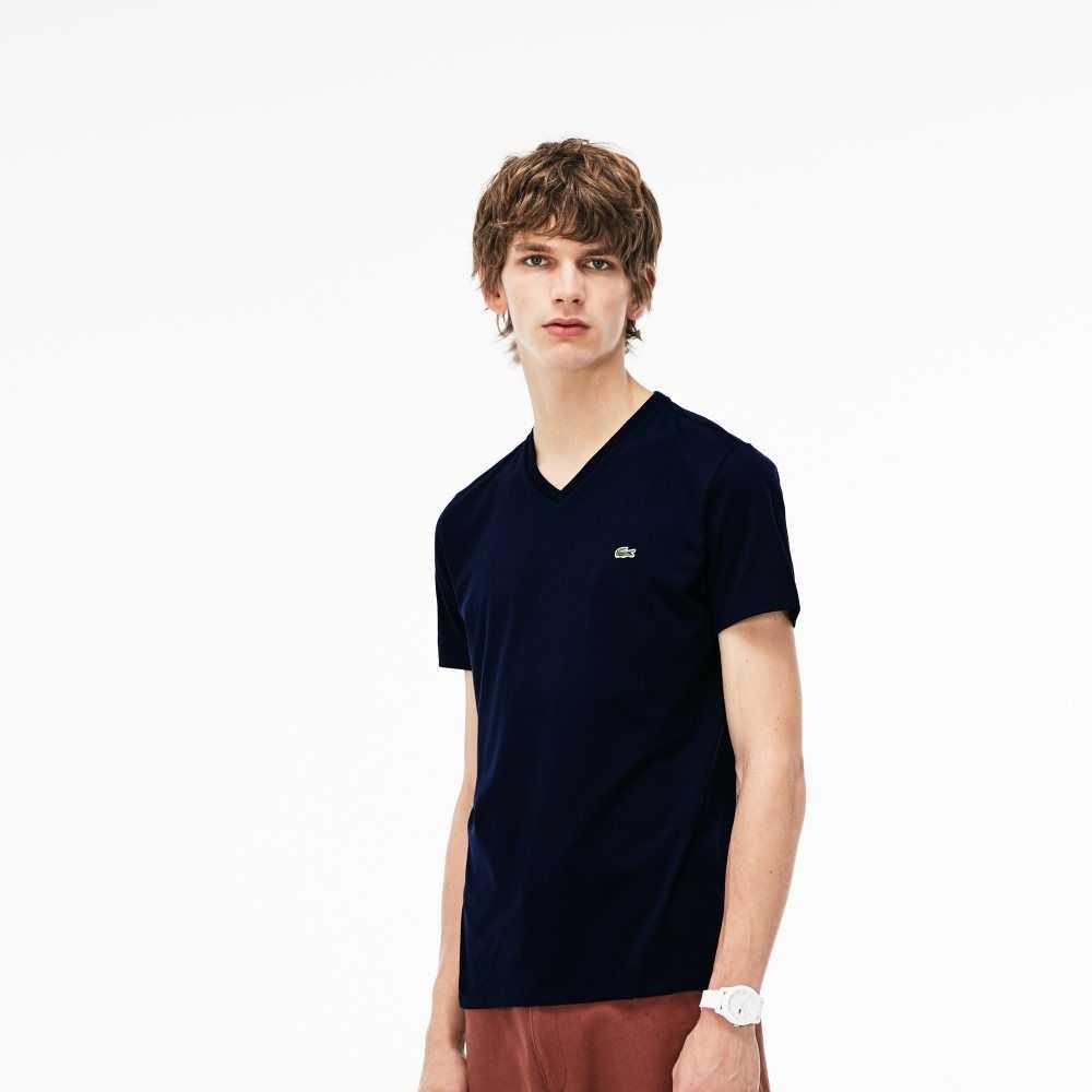 Lacoste V-Neck Pima Algodon Jersey Azul Marino Azules | 1293-OPGHA