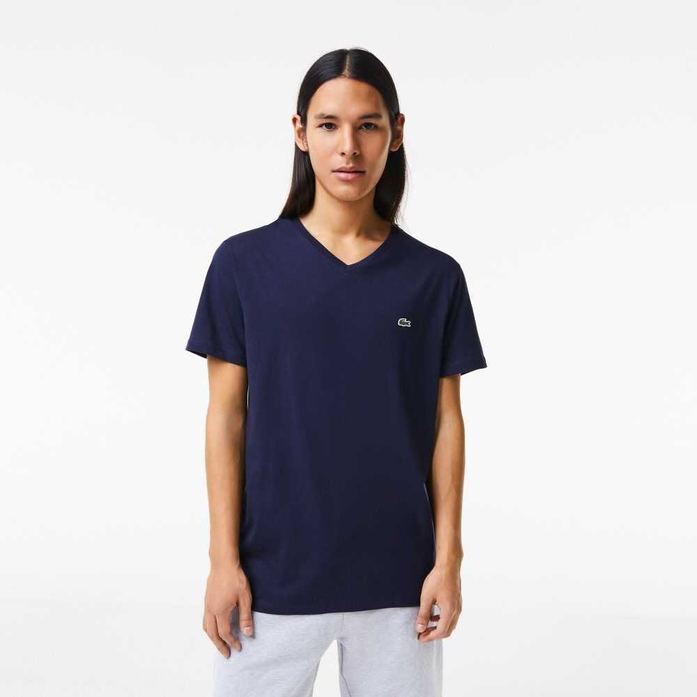 Lacoste V-Neck Pima Algodon Jersey Azul Marino Azules | 1293-OPGHA