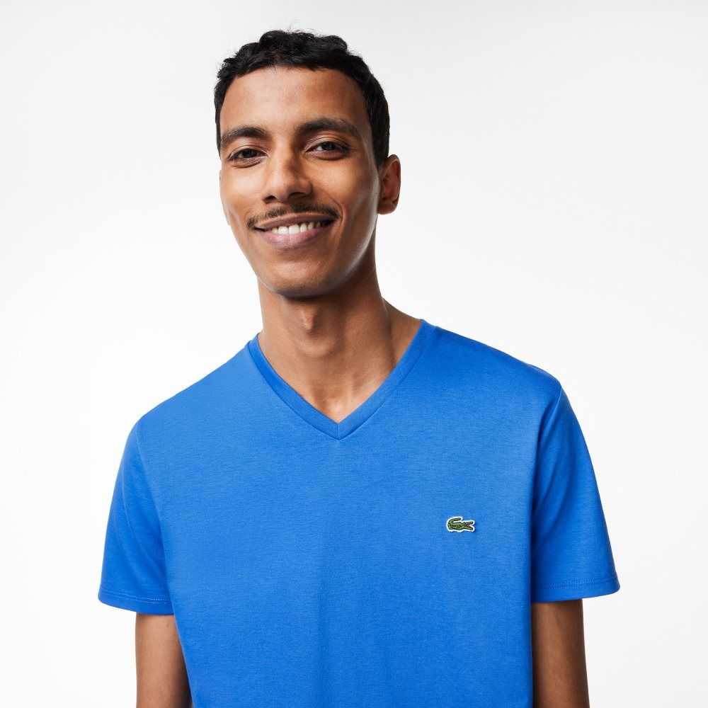 Lacoste V-Neck Pima Algodon Jersey Azules | 0319-VNSGY