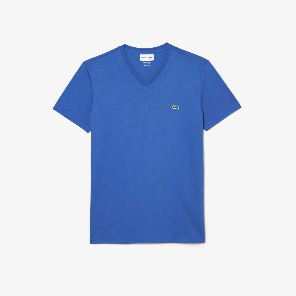 Lacoste V-Neck Pima Algodon Jersey Azules | 0319-VNSGY