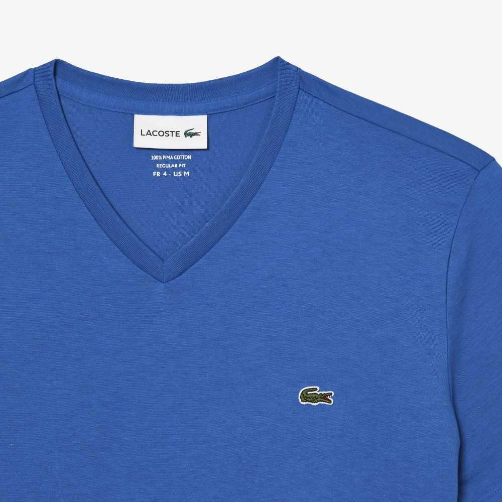 Lacoste V-Neck Pima Algodon Jersey Azules | 0319-VNSGY