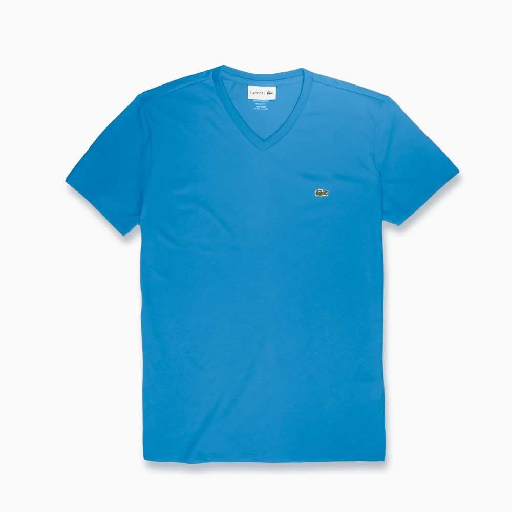 Lacoste V-Neck Pima Algodon Jersey Azules | 1027-WRCHL