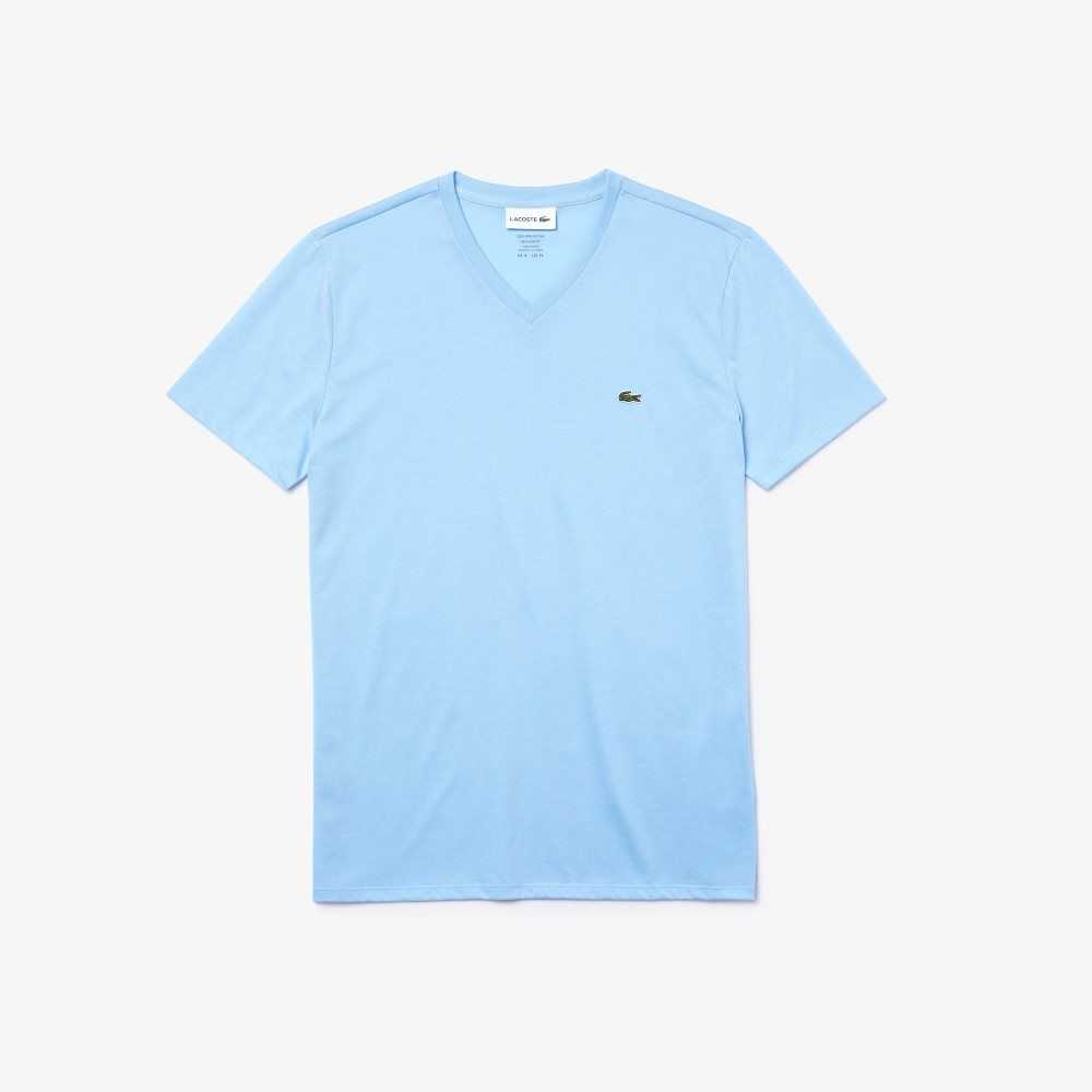 Lacoste V-Neck Pima Algodon Jersey Azules | 5036-WIVLU