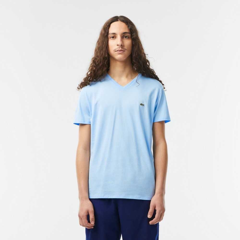 Lacoste V-Neck Pima Algodon Jersey Azules | 5036-WIVLU