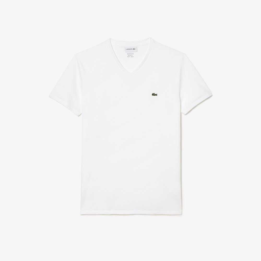 Lacoste V-Neck Pima Algodon Jersey Blancas | 7426-PFKHT