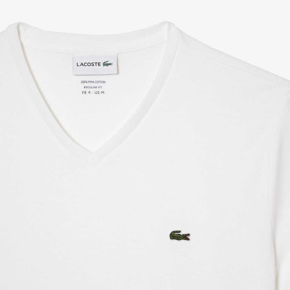 Lacoste V-Neck Pima Algodon Jersey Blancas | 7426-PFKHT