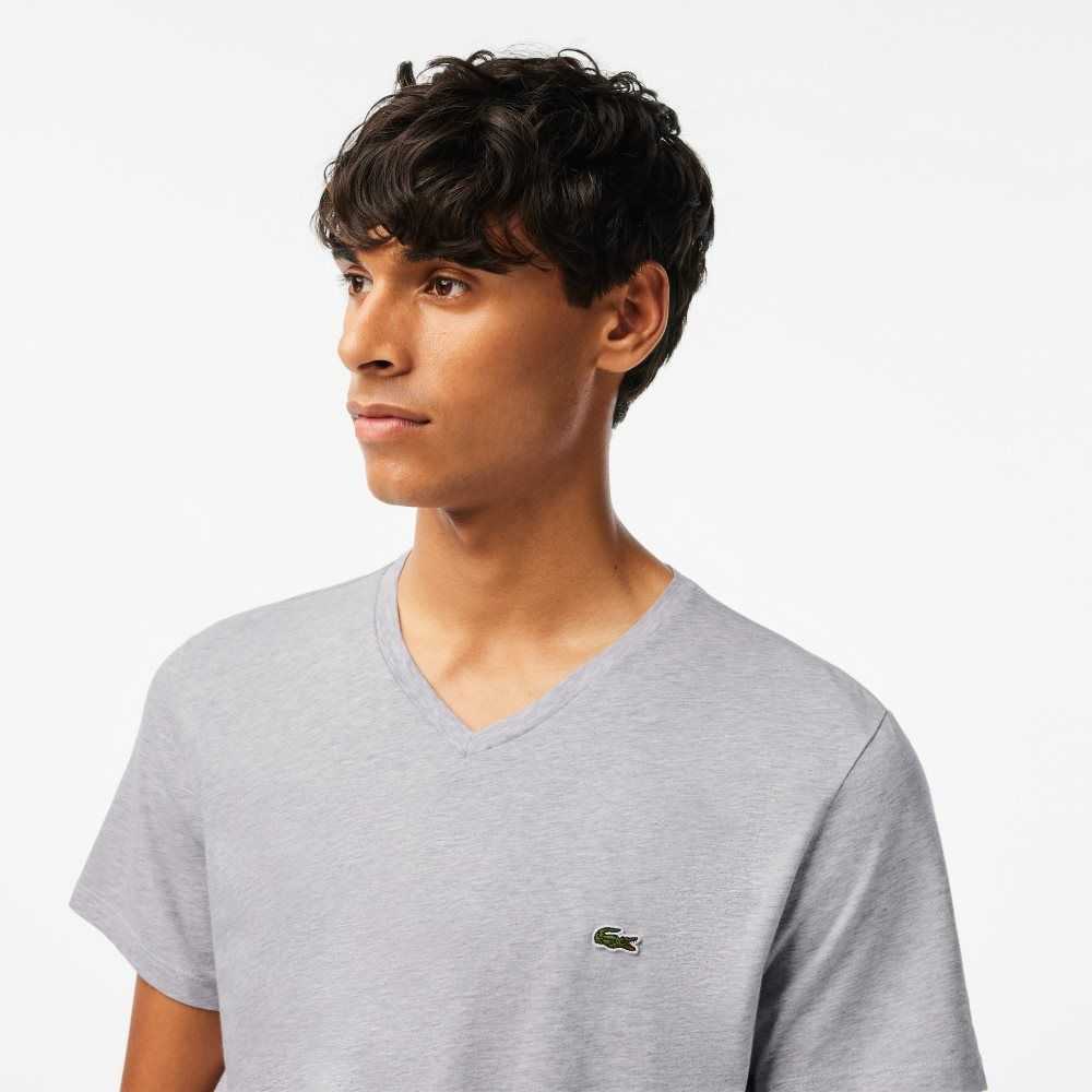 Lacoste V-Neck Pima Algodon Jersey Gris | 9504-ICXET