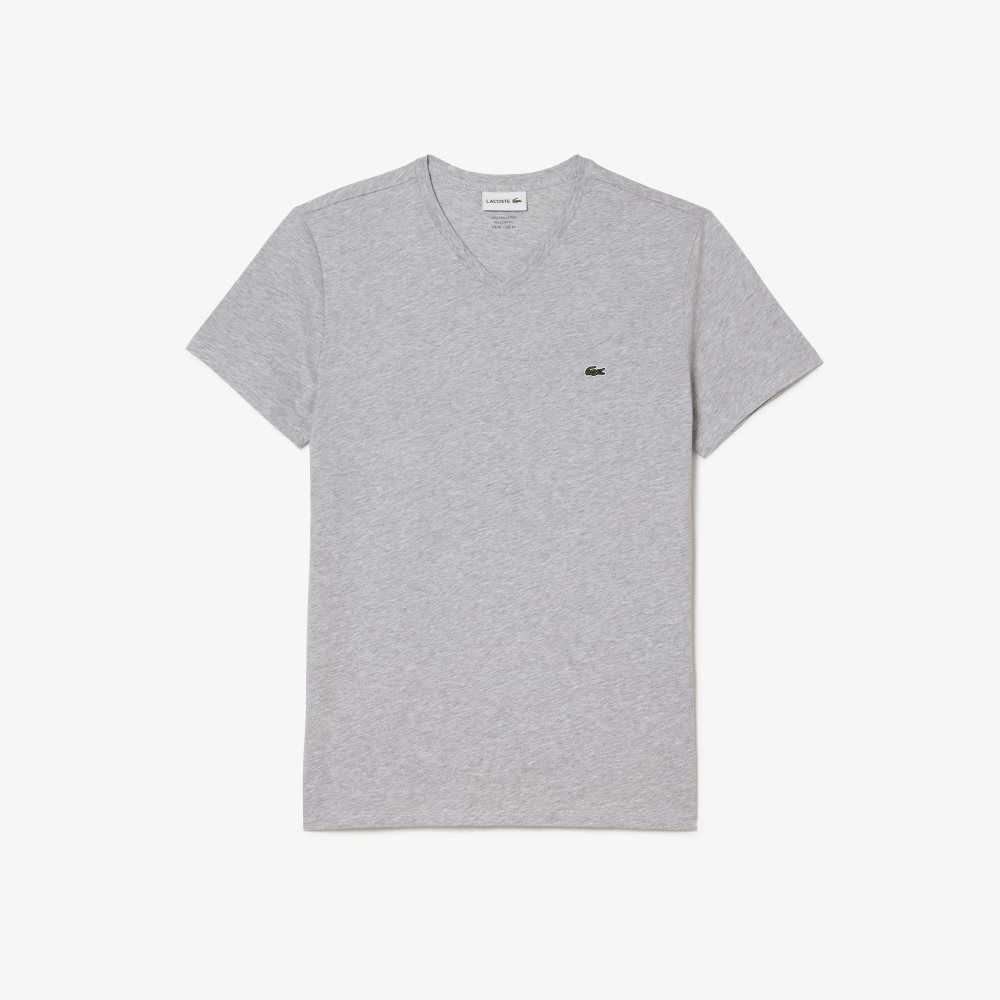 Lacoste V-Neck Pima Algodon Jersey Gris | 9504-ICXET