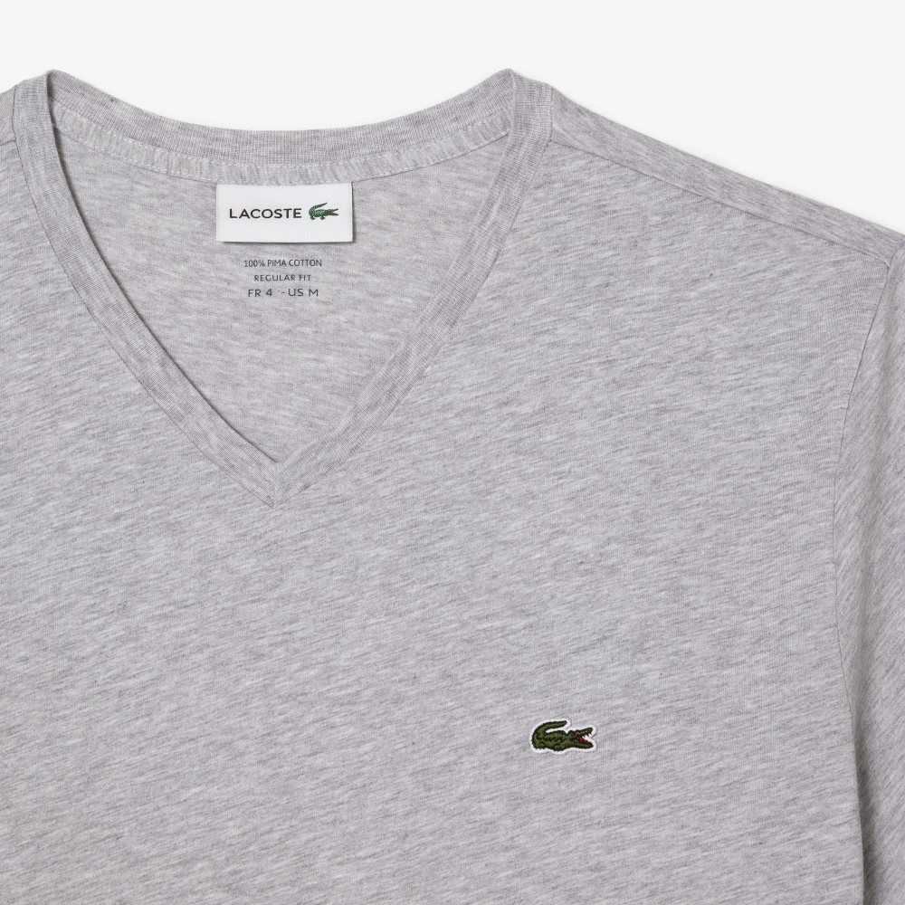 Lacoste V-Neck Pima Algodon Jersey Gris | 9504-ICXET