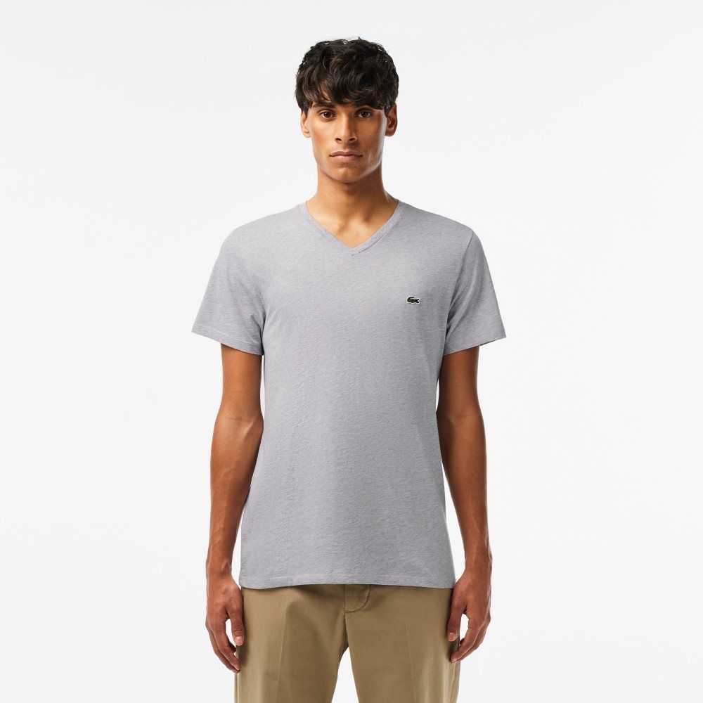 Lacoste V-Neck Pima Algodon Jersey Gris | 9504-ICXET