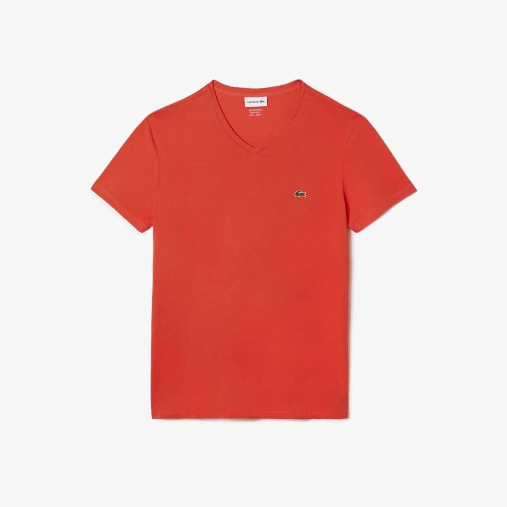 Lacoste V-Neck Pima Algodon Jersey Naranjas | 6280-ECOUY