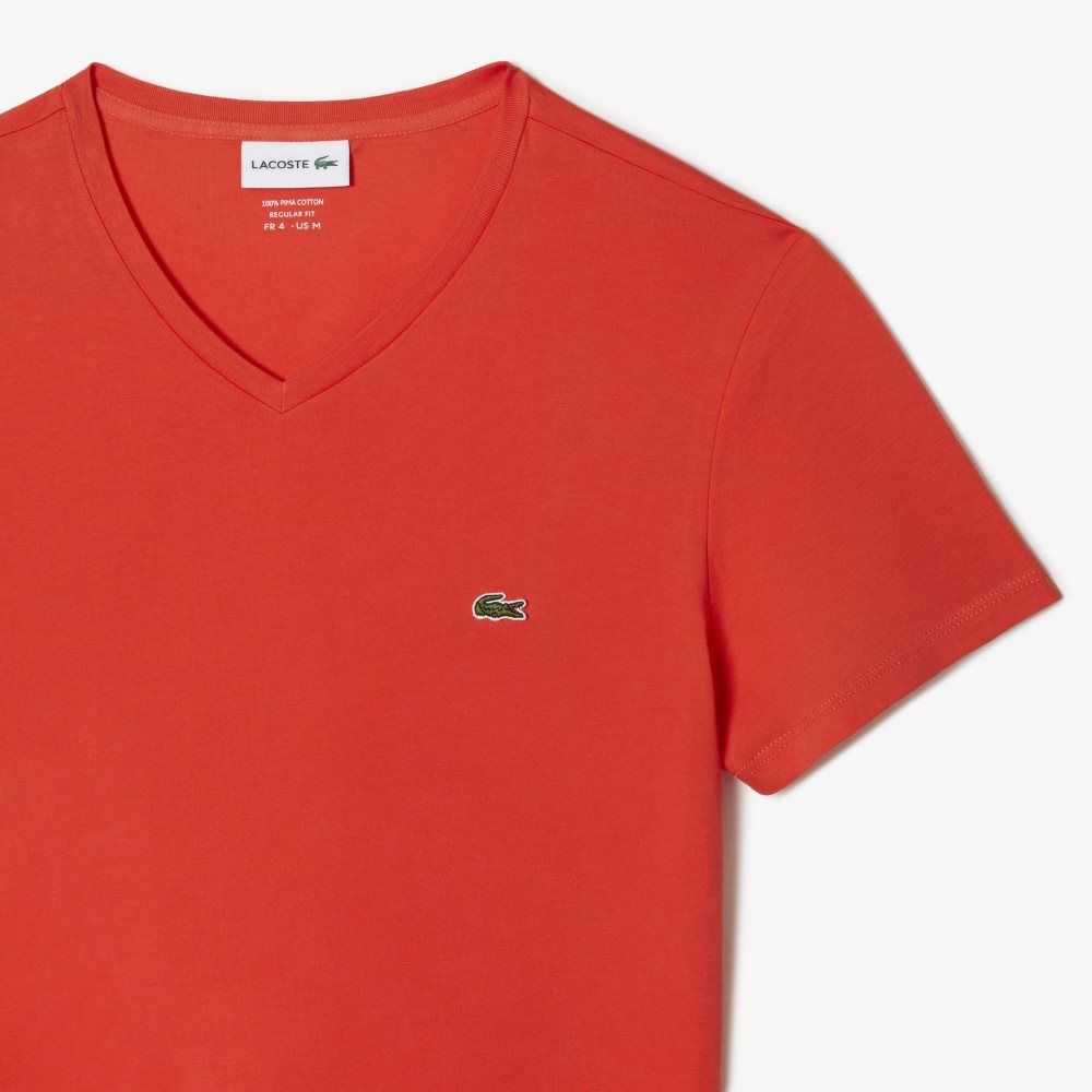 Lacoste V-Neck Pima Algodon Jersey Naranjas | 6280-ECOUY