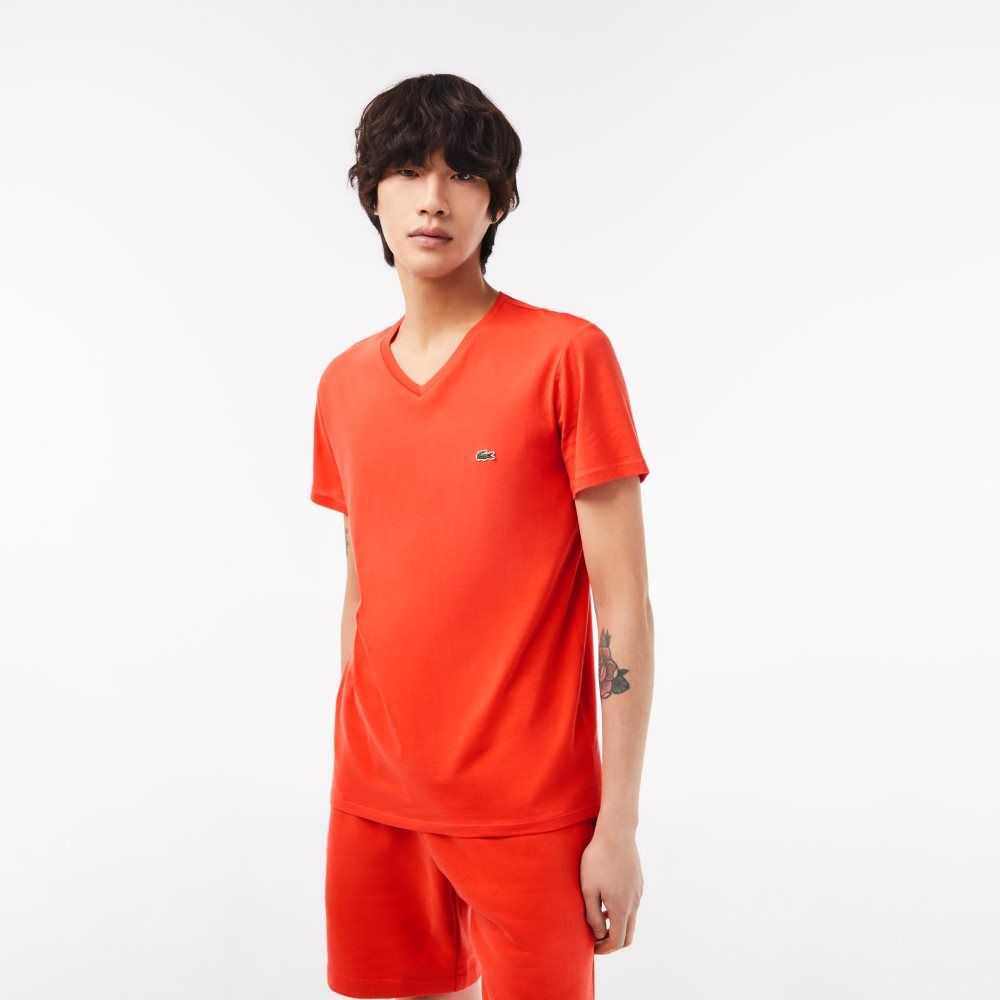 Lacoste V-Neck Pima Algodon Jersey Naranjas | 6280-ECOUY